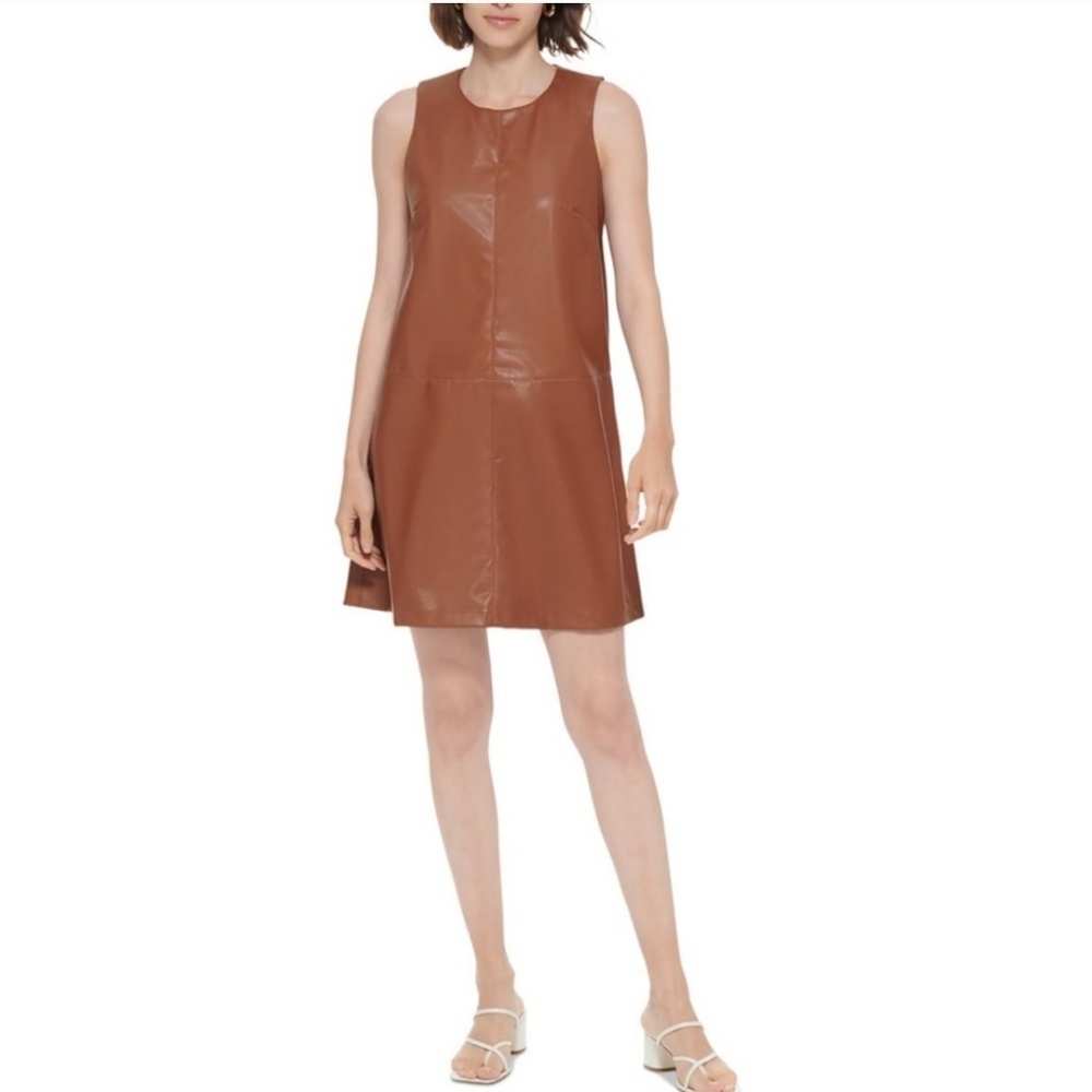 Calvin Klein Womens Sheath Dress (Leather)